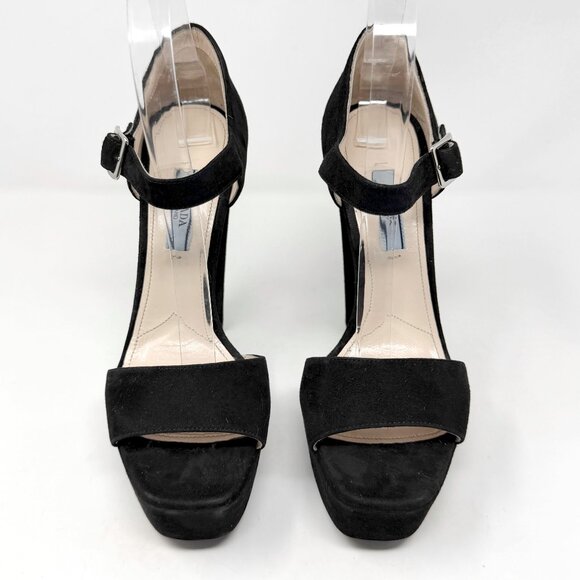 Prada Black Suede Platform Sandals Chunky Heel Size 38.5 Made in Italy - Picture 2 of 9